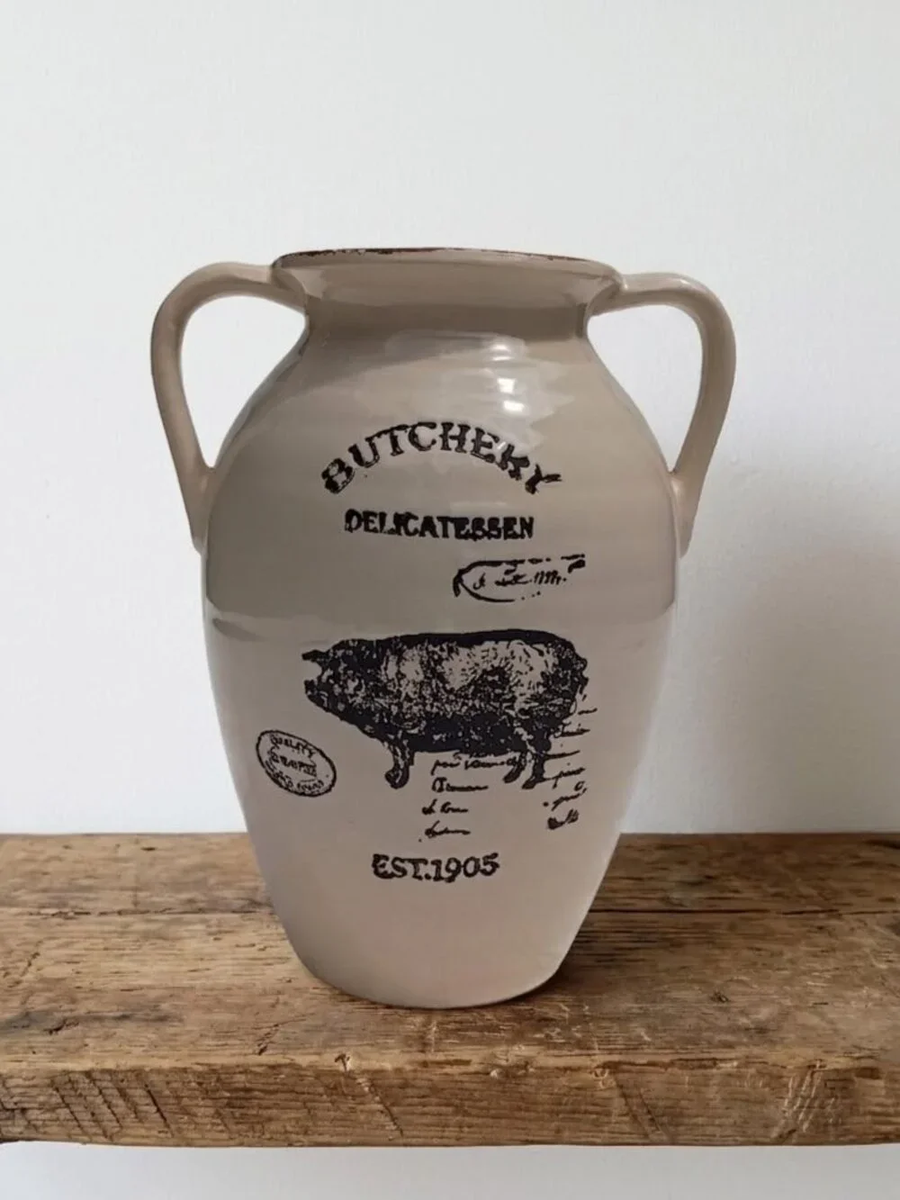 Farmhouse Ceramic Pig Vase Butchery Delicatessen Double Handle Jug Country 10.5